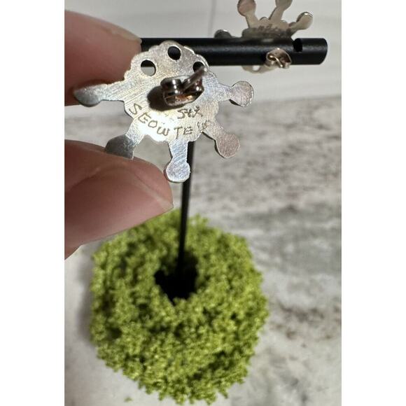 Vintage Sterling Silver Zuni Petit Point Turquoise Starburst Earrings - Picture 5 of 5